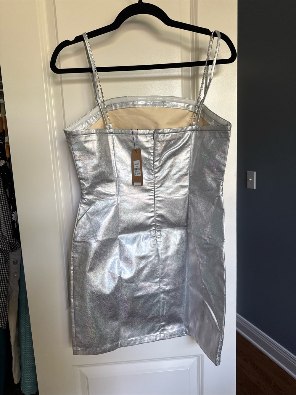 NWT Metallic Silver Cutout Mini Dress - Picture 3 of 7